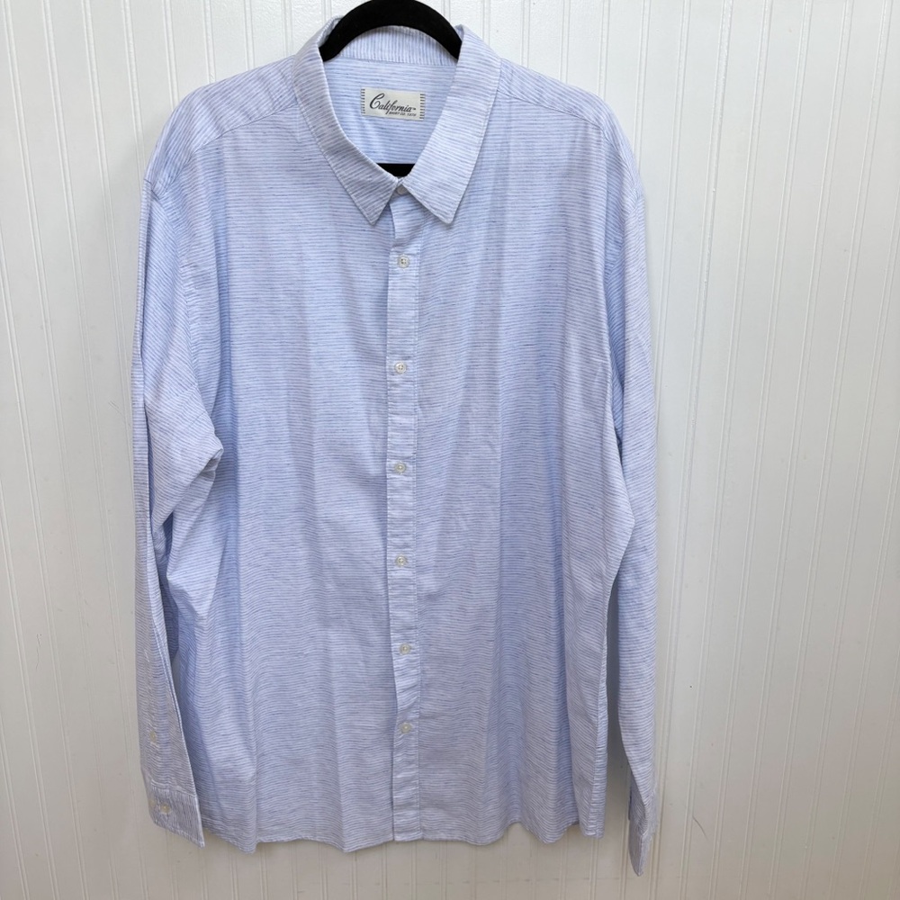 California Shirt Co Sky Blue & White Stripe Redondo Club Cotton Button Up Shirt
